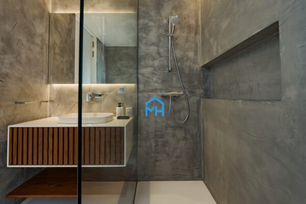 Fiber cement bathroom with a modern feel